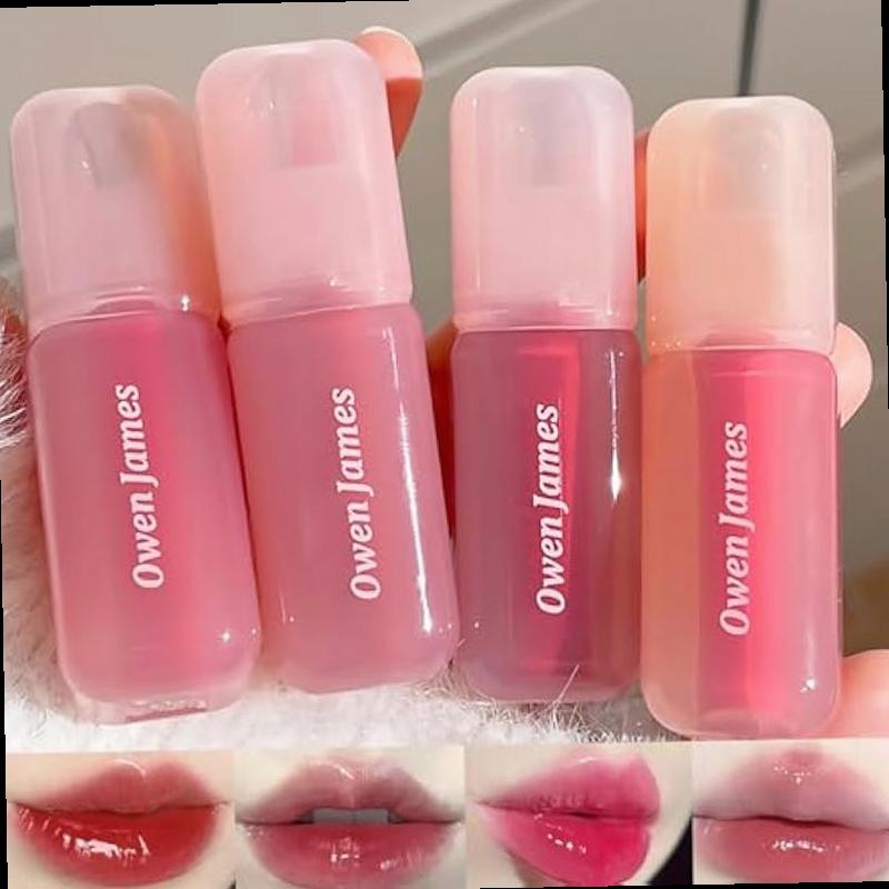 4Pcs Hydrating Lip Gloss Set Non Stick Cup Glossy Finish Highly Pigmented Korean Lip Glaze Plumping Lipgloss Moisturizing Water Mirror Liquid Lipstick Long lasting Natural Makeup