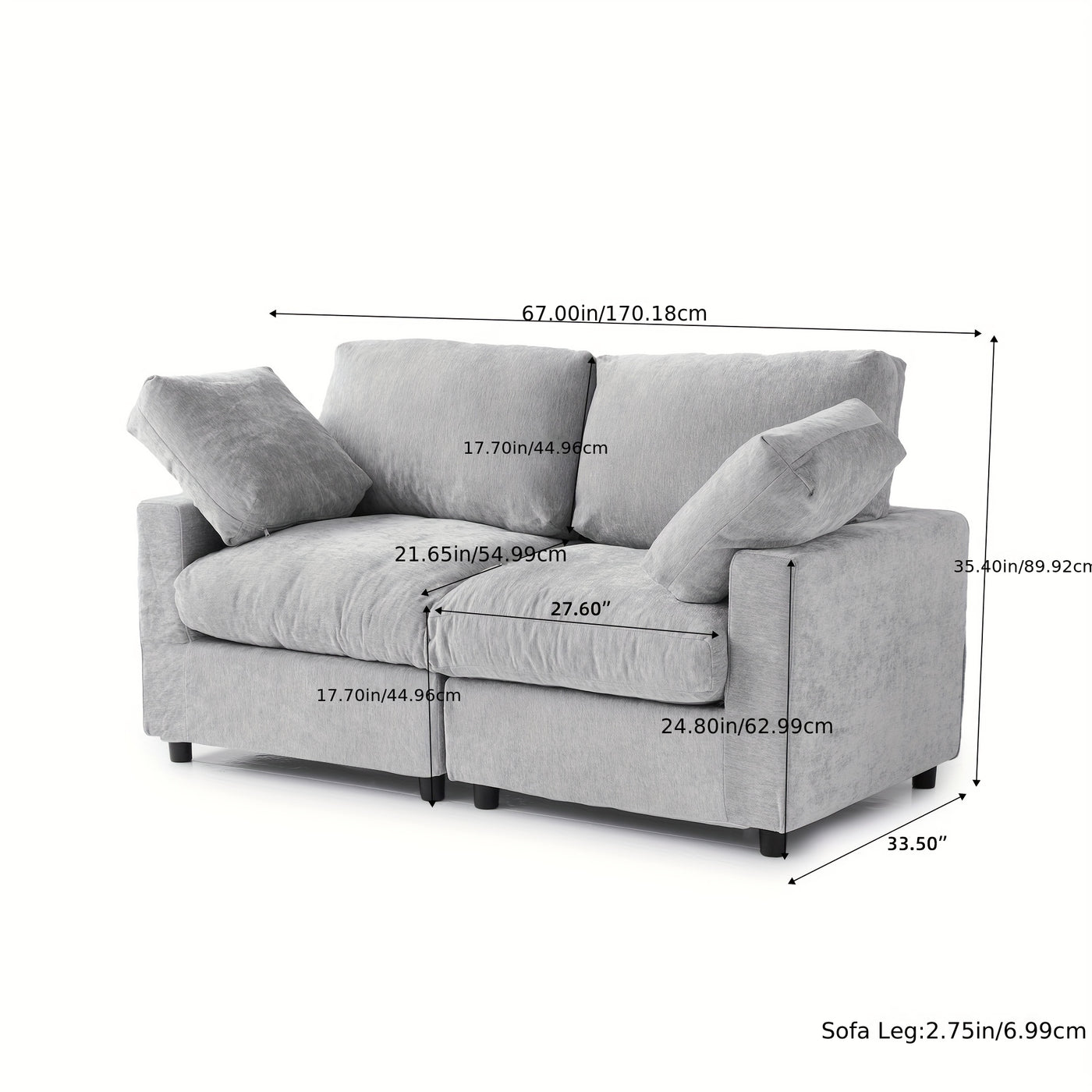 67" Modern Modular Sectional Sofa - Black Cloud Sofa with Washable Removable Cushions & Deep Seat, Plush Foam-Filled Upholstery, Spacious L-Shaped or Straight Configurations, Frame & Easy-Clean Fabric for Living Room, Apartme