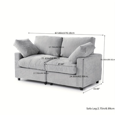 67" Modern Modular Sectional Sofa - Black Cloud Sofa with Washable Removable Cushions & Deep Seat, Plush Foam-Filled Upholstery, Spacious L-Shaped or Straight Configurations, Frame & Easy-Clean Fabric for Living Room, Apartme
