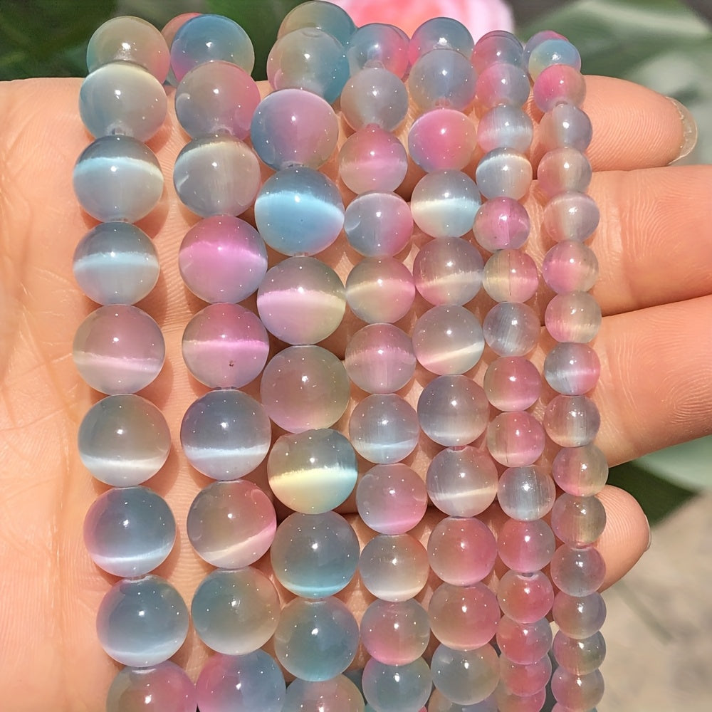 15 Inch Strand 6/8/10mm Pastel Gradient Cat's Eye Stone Beads - Iridescent Play-of-Color Loose Spacer Beads for Jewelry Making, DIY Bracelets & Necklaces, Japanese-Korean Style Lustrous Finish Beads for Crafting, Holiday Gift