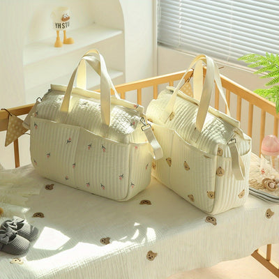 Large Capacity Handheld Parent Bag for Mothers with Baby Bottles and Diapers, Korean Version Embroidered Bear Maternity Bag