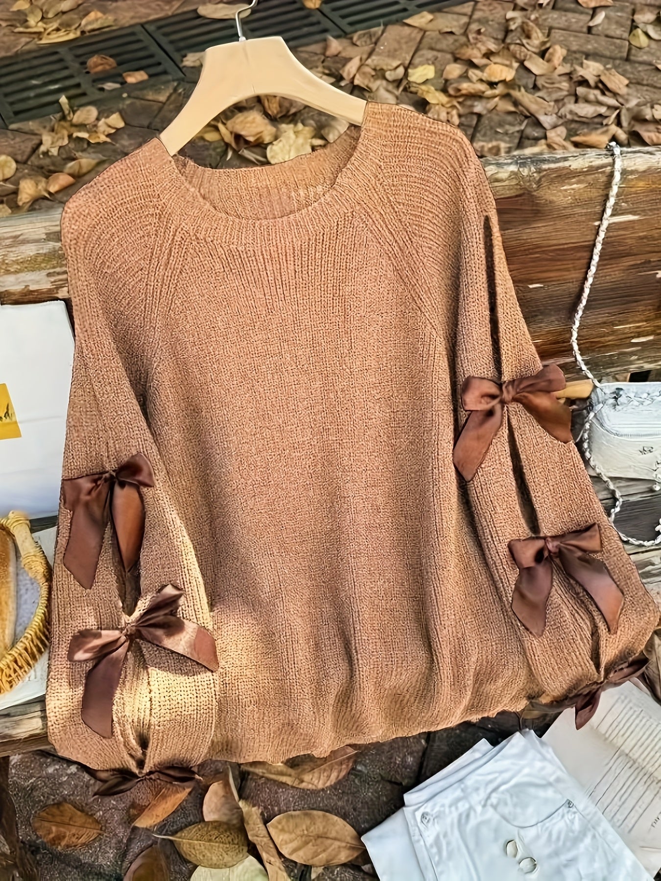 Oversized Sweater with Ruffled Bow Detail