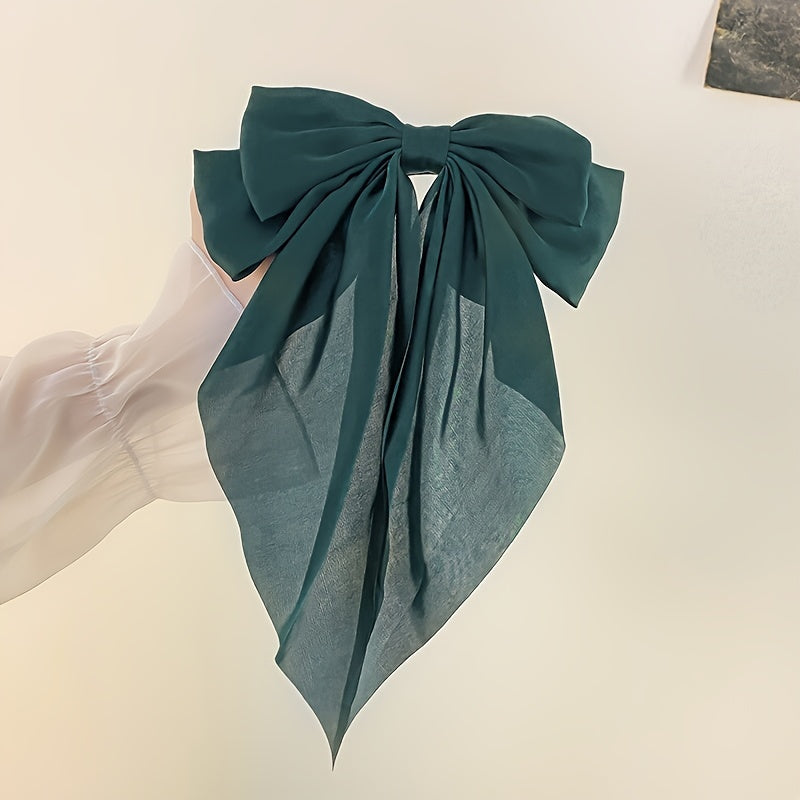 Korean Style Fashion Large Red Bow Knot Fabric Hair Clip Women Long Ribbon Butterfly Hair Clip