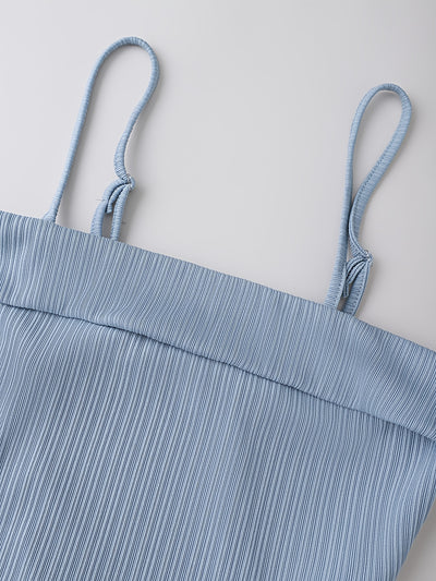 Elegant Light Blue Sleeveless Top & Wide-Leg Pants Set