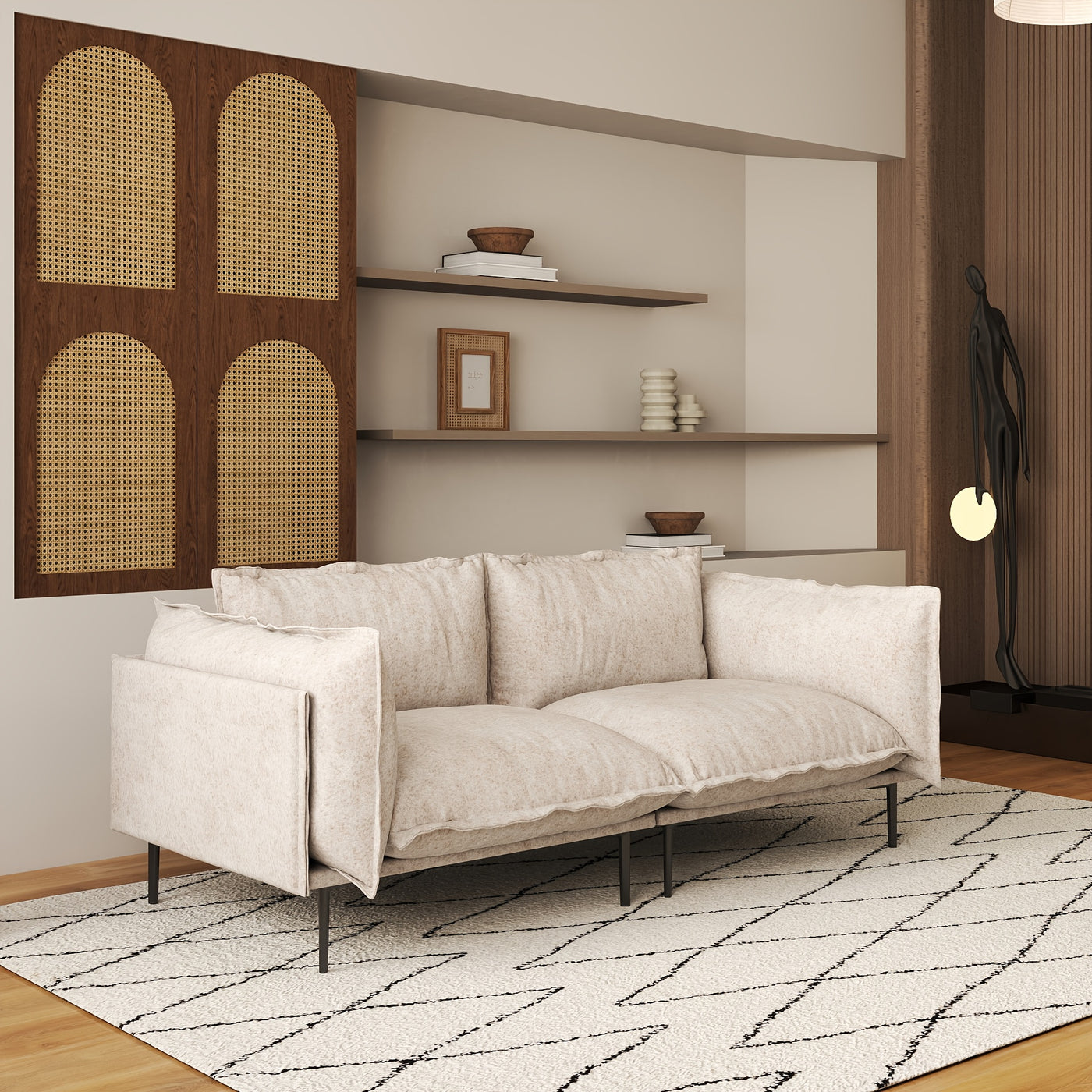 74" Modern Modular Loveseat Sofa - Space-Saving Sectional Couch with Deep Seat, Chenille Upholstery, Hardwood Frame, No Assembly Required, for Living Room, Apartment, Office - Orange Modern Furniture, Sectional Sofa for Livin