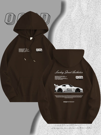 Men's Light Blue Racing Car Graphic Hooded Sweatshirt - Casual Long Sleeve Pullover with Speed & Speed Limit Print, Soft Hood, Machine Washable, Automotive Enthusiast Apparel