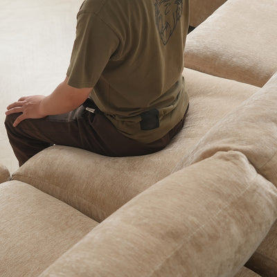 Modern U-Shaped Modular Sectional Sofa with Ottomans - Convertible L-Shaped or Straight Configurations, Washable Removable Cushions & Slipcovers, Plush Foam-Filled Cloud Design, Beige/Black Fabric Sofa for Large Living Rooms,
