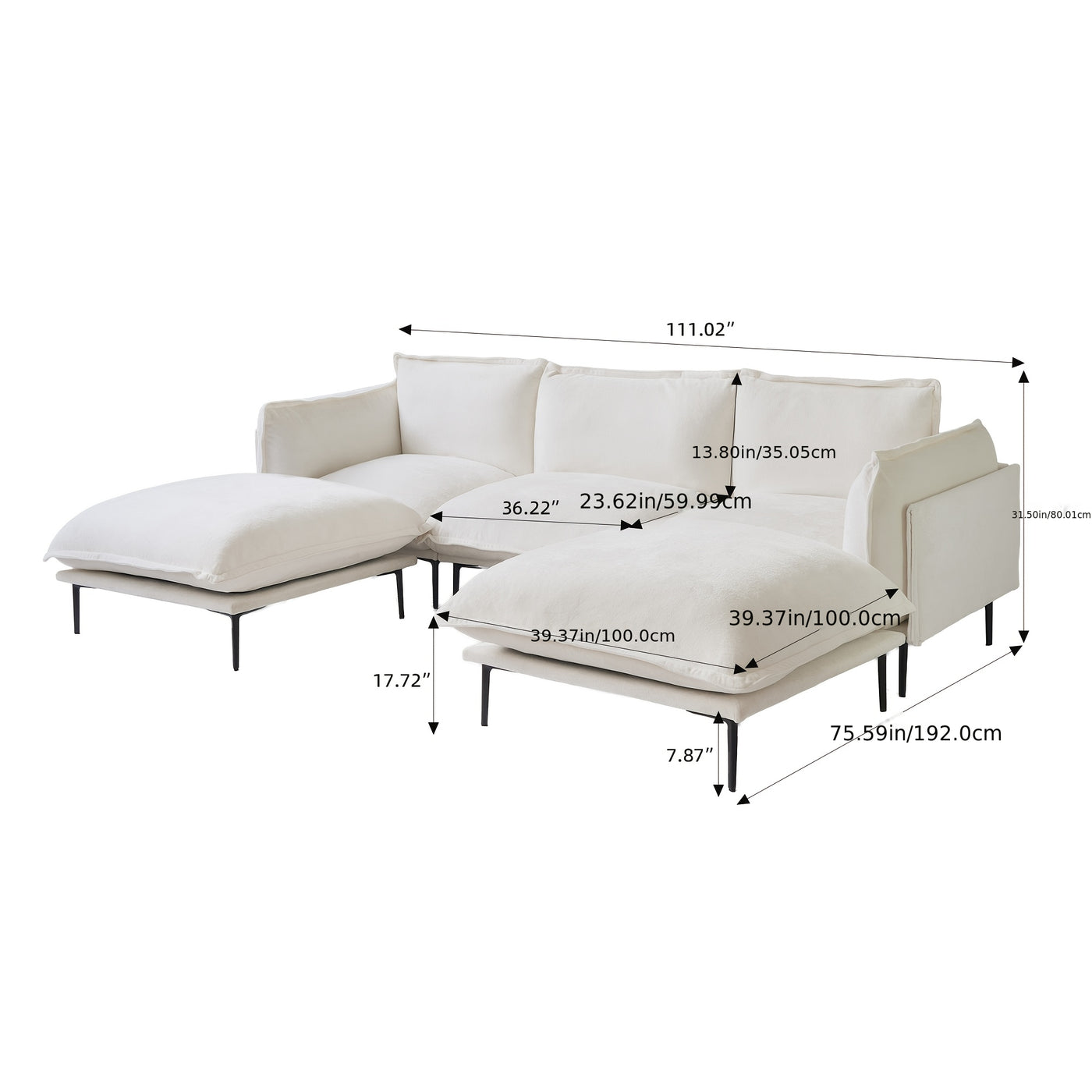 Modern Minimalist Upholstered Couches, U Shape Cloud Modular Sectional Sofa with 2 Ottoman, Comfort Deep Seat U Shaped Couch for Living Room