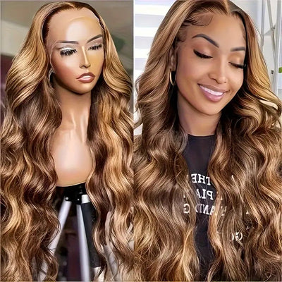 Piano Brown Long Wavy Front Lace Wig