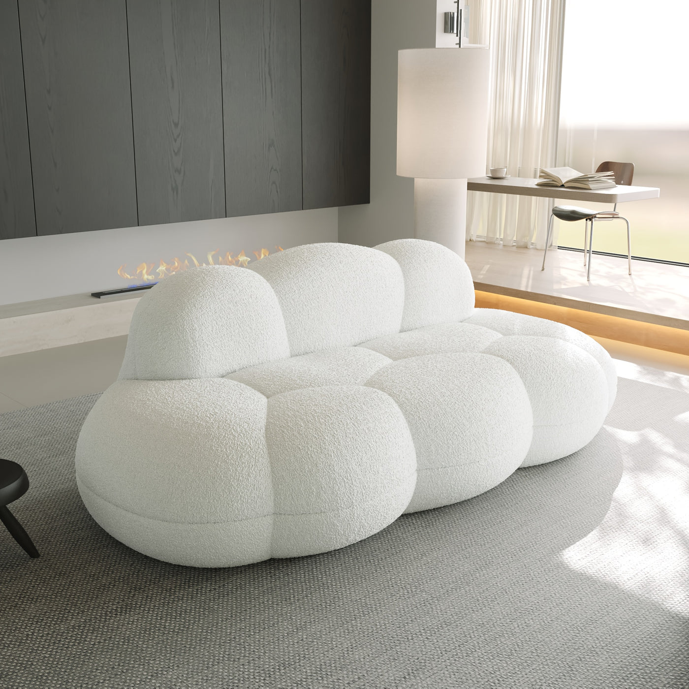 Modern Curved Cloud Shaped Couch for Living Room, Lazy Floor Couch, Boucle LoveSeat 3 Seater Sofa, Cozy Leisure Boneless Couches for Bedroom, Apartment-No Assembly Required, Couch for Bedroom, Boneless Sectional Sofa for Livi