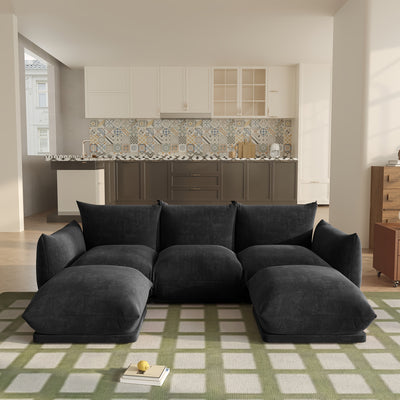 U-Shaped Sectional Sofa, Chenille Minimalist Modular Sofas Couches, 5-Seater Sectionals Couch With Wide Reversible Chaise Ottoman For Living Room Bedroom Office Apartment