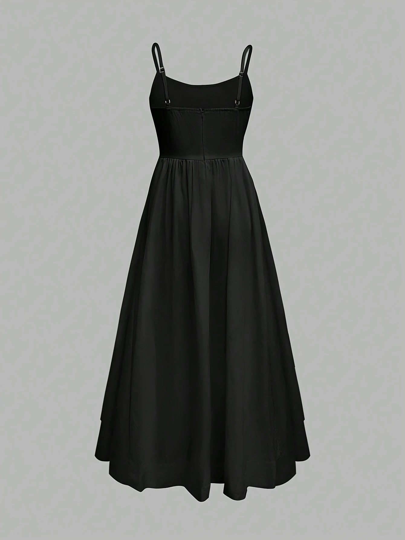 Women's Floor-Length/Short Length Sleeveless A-Line Maxi/Mini Floor-Length Evening Gown - Solid Black Floor-Length Party Wedding Gala Evening Dress with A-Line Silhouette, Smooth Texture & Clear Strap Neckline, Machine Washab