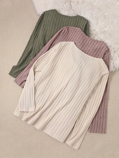 [3pcs] Ribbed Long Sleeve Casual T-Shirt Set
