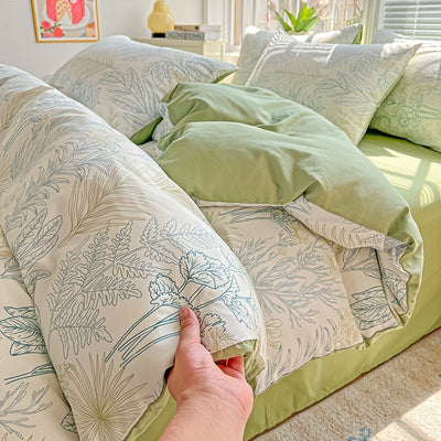 3pcs Korean Style Duvet Cover Set, New American Floral Duvet Cover Set with 1 Single Duvet Cover + 2 Pillowcases, Comfortable and Breathable, Machine Washable, Non-Fading and Deforming, Suitable for All Seasons, Light Beige-F