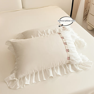 Korean-Style Lace Lace Embroidered Bedding Set 3pcs Includes Quilt Cover And Pillowcase (Excluding Core)