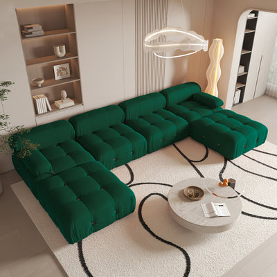 U-Shaped Minimalist Velvet Sofas, 138.6" Convertible Modular Sectional Couch, Modern Comfy Sectional Couches with 2 Chaise Ottomans for Living Room Office Apartment