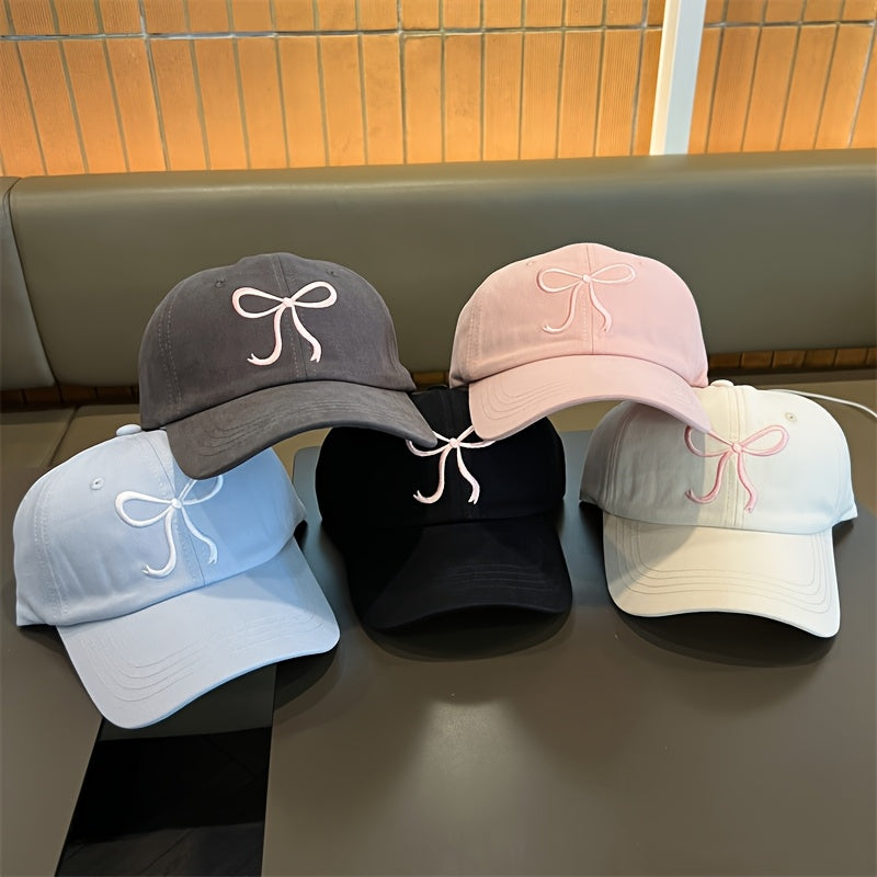 Pink Bowknot Baseball Cap - Adjustable Sun Protection Hat for Women, Lightweight & Stylish Korean-Inspired Design, Perfect for Travel, Beach Outings & Casual Wear, Sun Protection Headwear | Trendy Baseball Cap | Polyester Fib