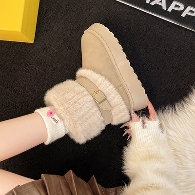 Women'S Winter Boots with Thick Non-Slip Sole - Beige/White Cold Weather Snow Boots, Cushioned Insole & Buckle Closure for Everyday & Formal Outfits - Warm Ankle Boots for Fall and Winter Seasons, Ladies Winter Boots, Plush L