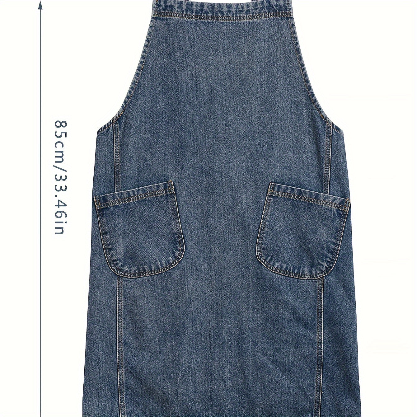 1pc Japanese Korean Style Pure Cotton Canvas Denim Apron, Washable Kitchen Bib, Workwear, Kitchen Apron With Front Pockets, Kitchen Supplies