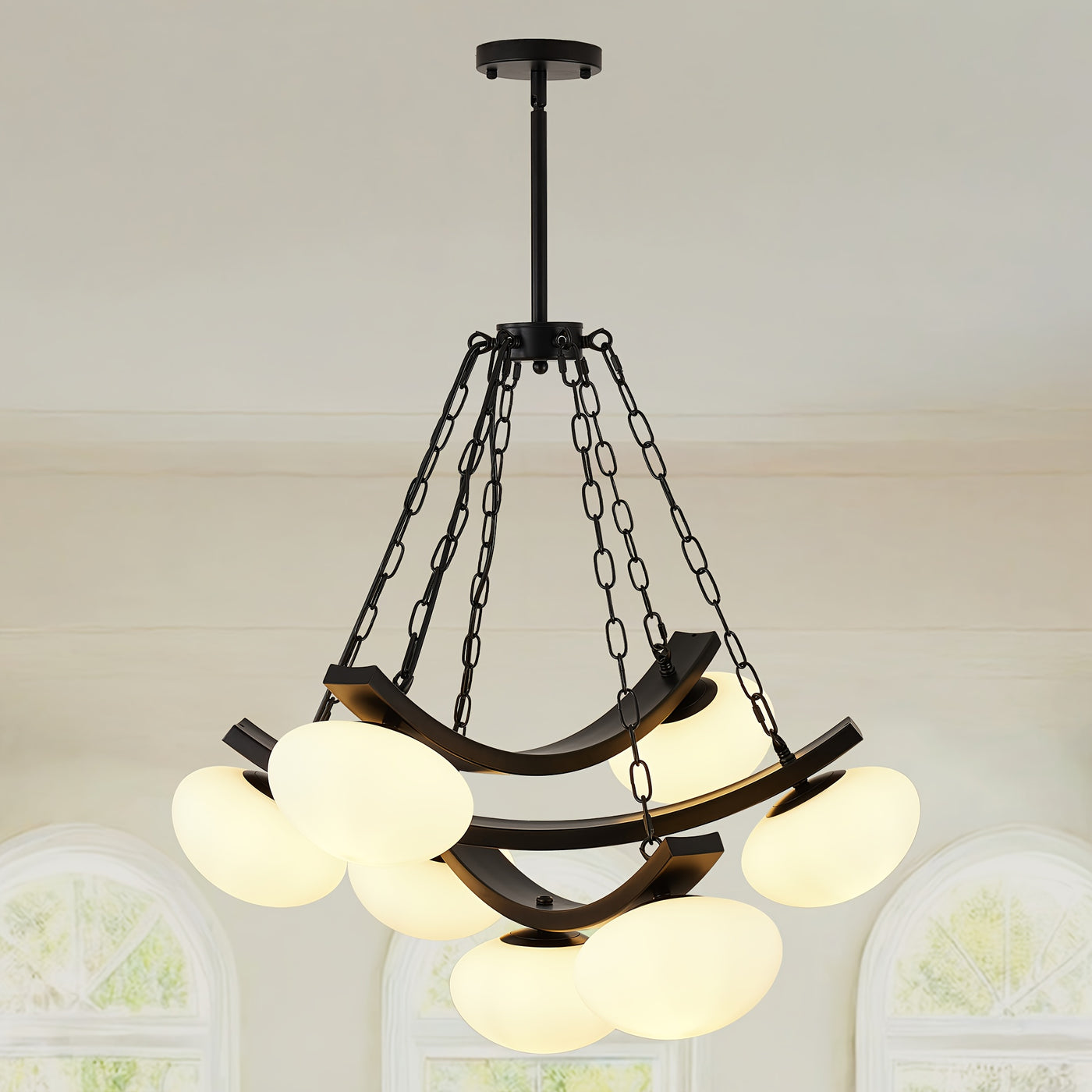 7-Light Golden Modern Sputnik Chandelier, Mid Century for Dining Room Light Fixtures Over Table, Adjustable Hanging Ceiling Light Fixture with Globe Glass Shades for Kitchen Island Living Room Bedroom, Dining Table Light, Cha