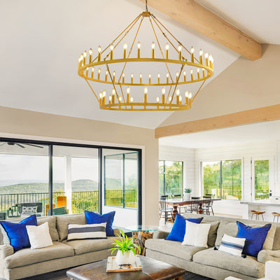 Modern Farmhouse Chandelier 2 Tier Round Wheel Chandelier Large High Ceiling Light.