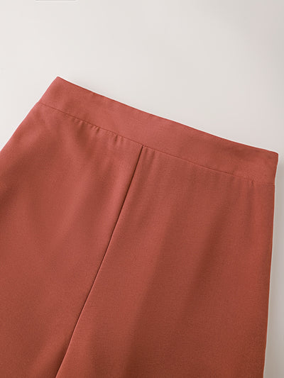 Solid Color Halter Neck Crop Top + Wide Leg Pants 2pcs Set