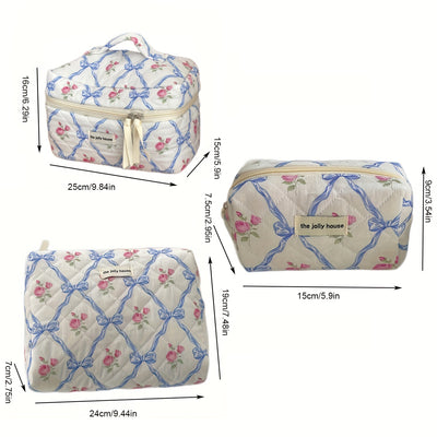 Portable High-Quality Makeup Bag - Korean-Style Bowknot Flower Design - Large Capacity for Toiletries, Perfect for Travel