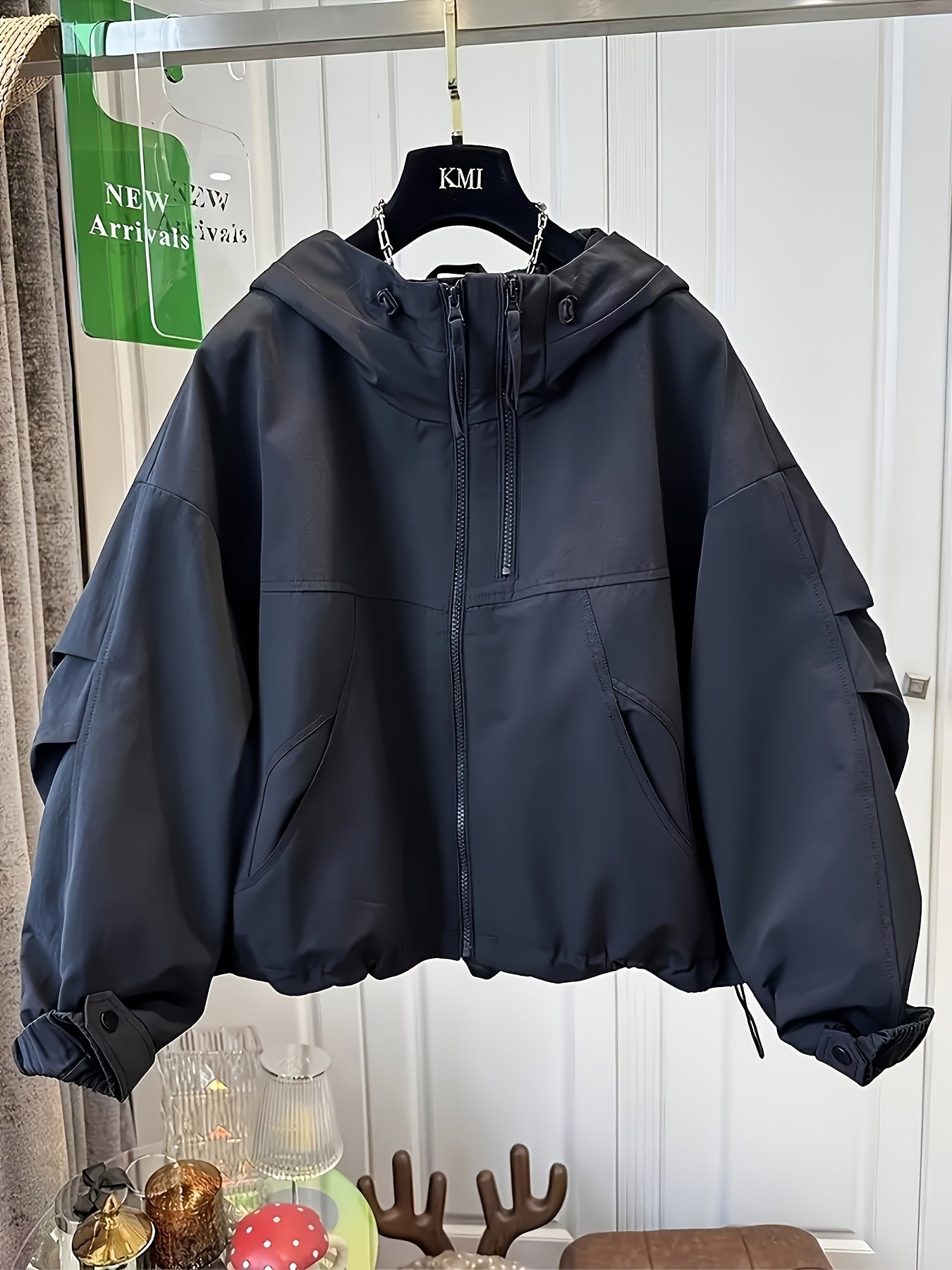 Women'S Casual Hooded Jacket with Double Zipper Front, Loose Fit, Long Sleeves, Solid Color, Non-Stretch Fabric, Drop Shoulder Design, Perfect for Spring/Summer/Fall, Autumn Casual Wear | Relaxed Fit Jacket | Nonstretch Fabri