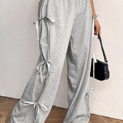 Straight-Leg Pants with Side Bow Tie & Back Pockets