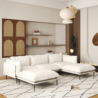 Modern Minimalist Upholstered Couches, U Shape Cloud Modular Sectional Sofa with 2 Ottoman, Comfort Deep Seat U Shaped Couch for Living Room