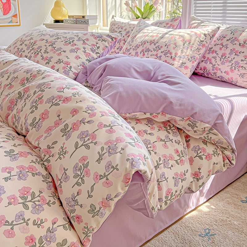 3pcs Korean Style Duvet Cover Set, New American Floral Duvet Cover Set with 1 Single Duvet Cover + 2 Pillowcases, Comfortable and Breathable, Machine Washable, Non-Fading and Deforming, Suitable for All Seasons, Light Beige-F