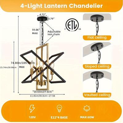 4-Light Farmhouse Dining Room Light Fixture/Chandelier Over Table, Modern Kitchen Island Lighting, Industrial Foyer Lighting Fixtures, For Living Room, Bedroom, Foyer, Stairway, Entryway