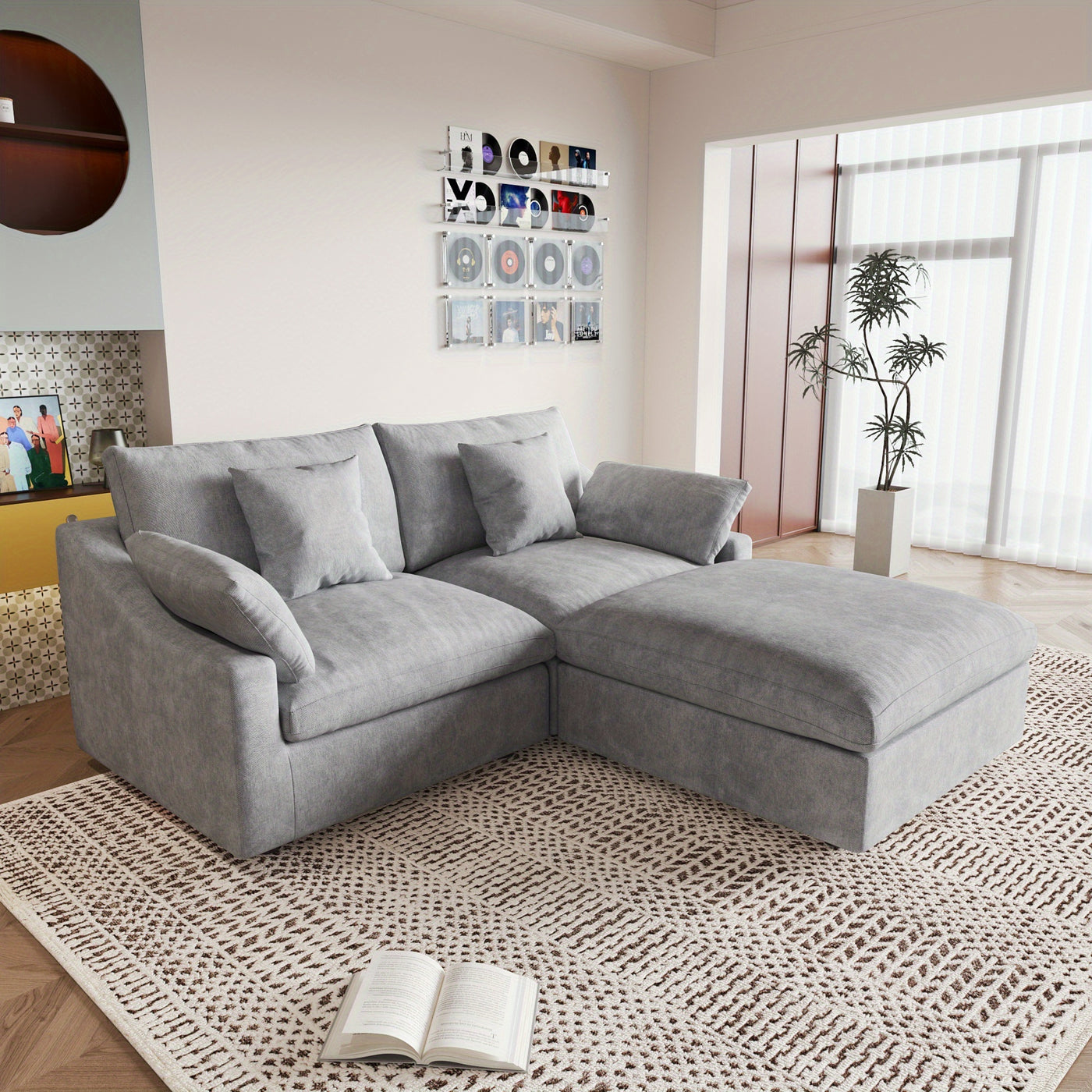 Sky Cloud Slope Sectional Sofa, Cozy Comfort 83-Inch Linen L-Shaped Sectional 2 Seater with Ottoman, Living Room Sofa, Sofa Sectional for Living Room, Couch for Bedroom, Foldable Sofa, Comfy Couch, Bedroom Seating, Lounge Fur
