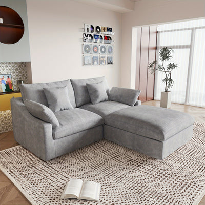 Sky Cloud Slope Sectional Sofa, Cozy Comfort 83-Inch Linen L-Shaped Sectional 2 Seater with Ottoman, Living Room Sofa, Sofa Sectional for Living Room, Couch for Bedroom, Foldable Sofa, Comfy Couch, Bedroom Seating, Lounge Fur