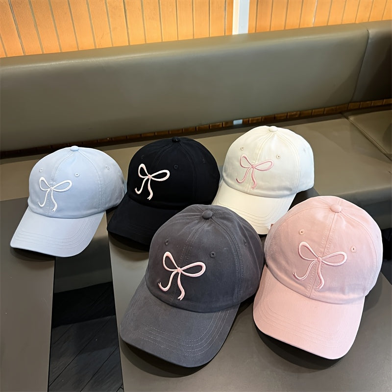 Pink Bowknot Baseball Cap - Adjustable Sun Protection Hat for Women, Lightweight & Stylish Korean-Inspired Design, Perfect for Travel, Beach Outings & Casual Wear, Sun Protection Headwear | Trendy Baseball Cap | Polyester Fib