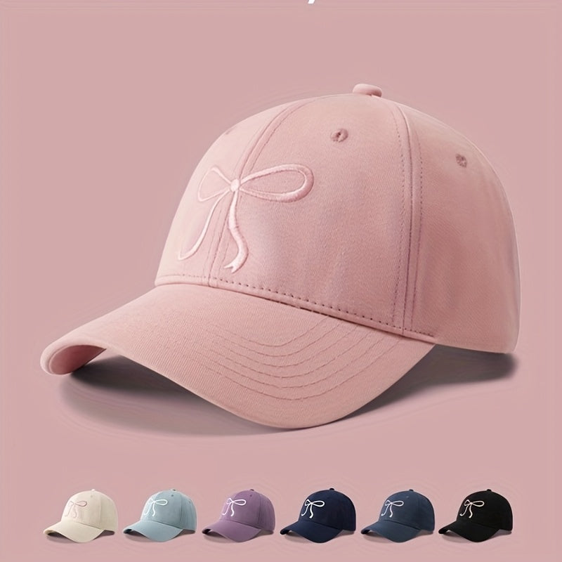 Pink Bowknot Baseball Cap - Adjustable Sun Protection Hat for Women, Lightweight & Stylish Korean-Inspired Design, Perfect for Travel, Beach Outings & Casual Wear, Sun Protection Headwear | Trendy Baseball Cap | Polyester Fib