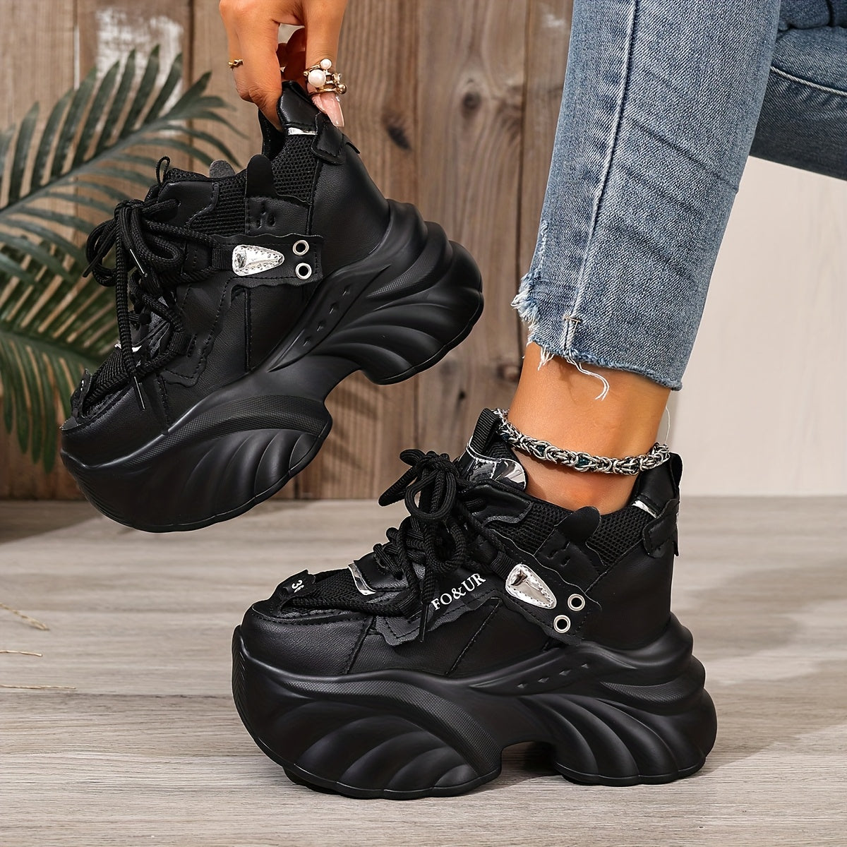 Women'S Chunky Platform Sneakers - Lightweight Low-Top Lace-Up Shoes with Thick Cushioned Sole, Breathable Fabric & Synthetic Cover Upper, All-Season Comfort for Casual & Formal Outfits, Chunky Shoes, Casual Footwear, Durable