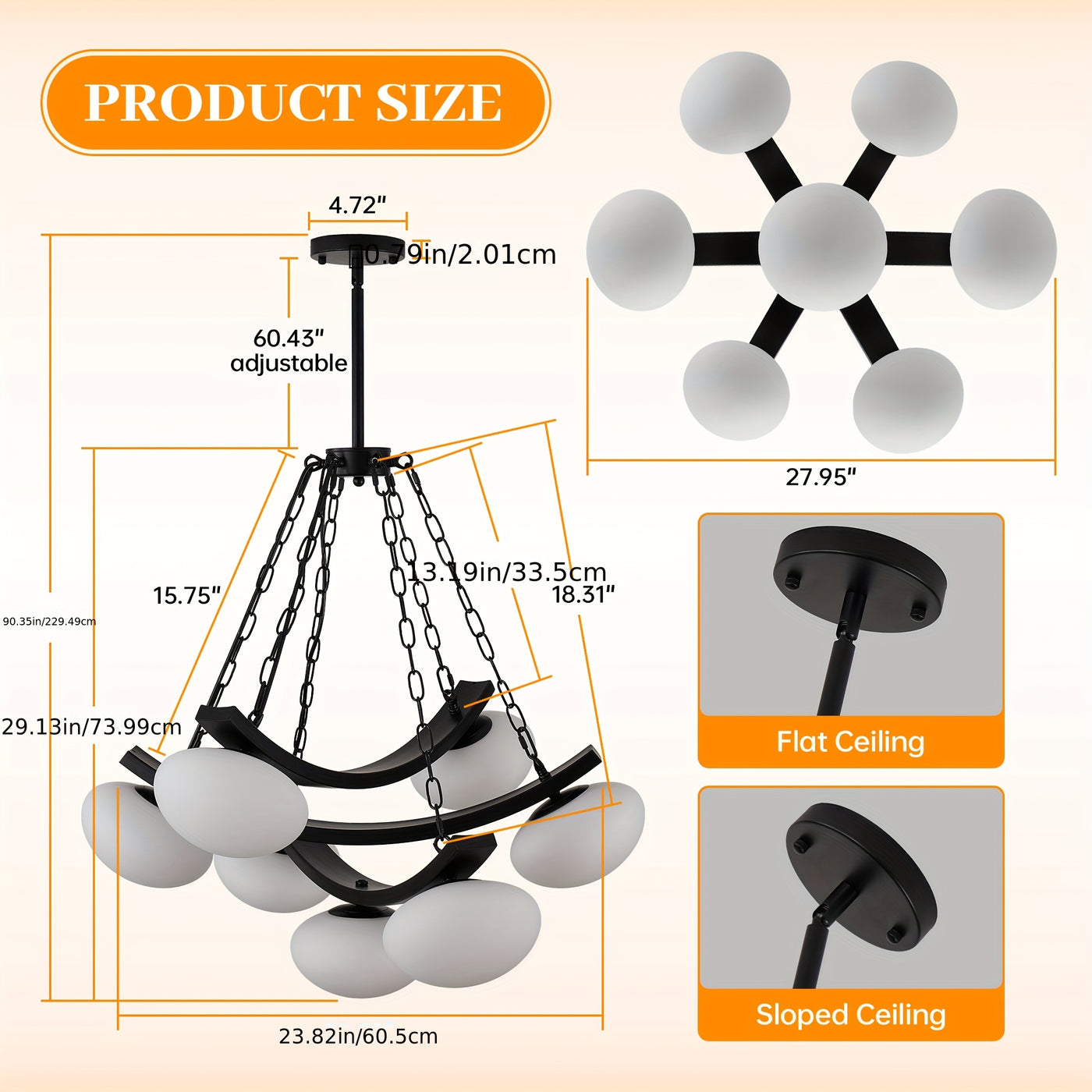 7-Light Golden Modern Sputnik Chandelier, Mid Century for Dining Room Light Fixtures Over Table, Adjustable Hanging Ceiling Light Fixture with Globe Glass Shades for Kitchen Island Living Room Bedroom, Dining Table Light, Cha