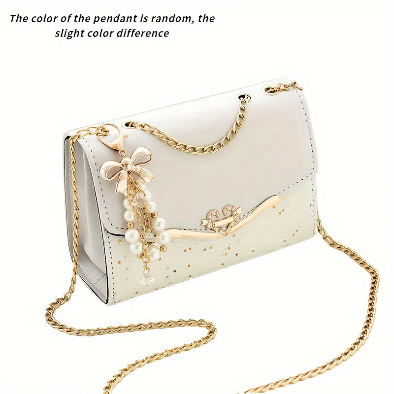 Elegant Korean Fashion Crossbody Bag with Sequins, Lightweight Polyester-Lined Handbag with Metal Chain, Versatile for Daily Use & Travel, Ideal for Birthday, Thanksgiving, Halloween, Christmas Gifts