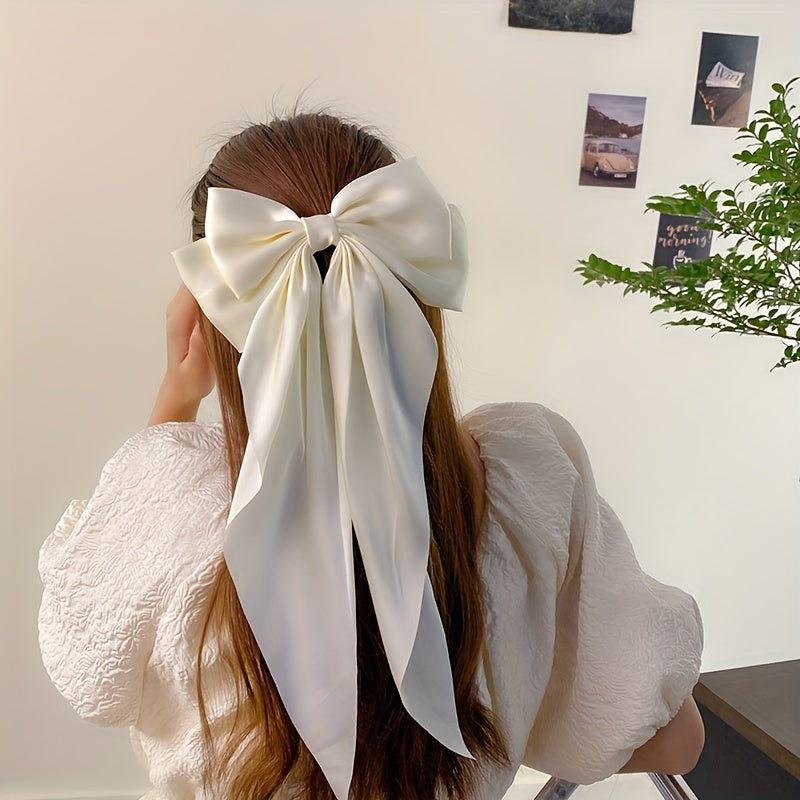 Korean Style Fashion Large Red Bow Knot Fabric Hair Clip Women Long Ribbon Butterfly Hair Clip