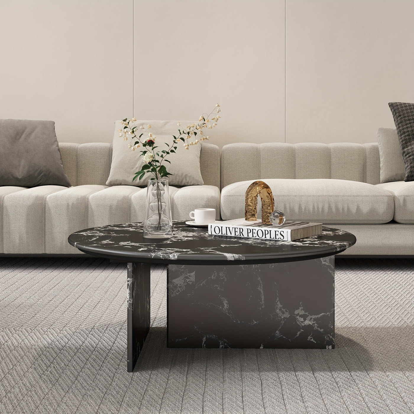 33.5" Marble Round Coffee Tables For Living Room, Center Table For Waiting Area, Space-Saving Coffee Table For Living Room