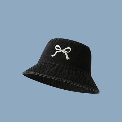 1pc - Korean Style Embroidered Bow Fisherman Hat for Spring And Summer Outings, Sun Protection, Denim Bucket Hat for Women, Casual And Versatile, Makes The Face Look Smaller.