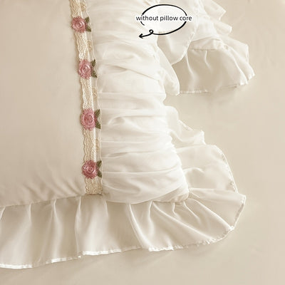Korean-Style Lace Lace Embroidered Bedding Set 3pcs Includes Quilt Cover And Pillowcase (Excluding Core)