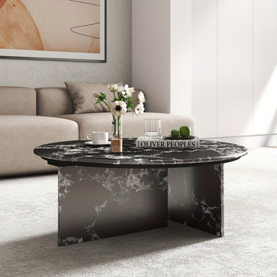 33.5" Marble Round Coffee Tables For Living Room, Center Table For Waiting Area, Space-Saving Coffee Table For Living Room