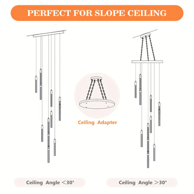 Modern Chandelier, 118" Long LED Crystal Chandeliers, Flush Mount Ceilings Pendant Light Fixtures, Staircase Chandeliers For High Ceilings, Farmhouse For Foyer