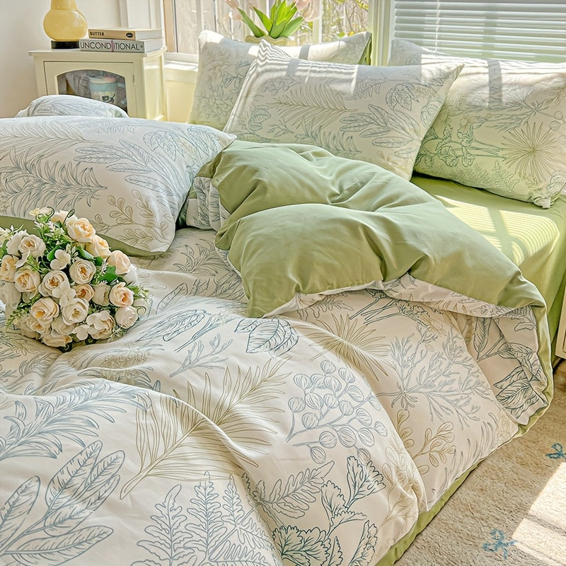 3pcs Korean Style Duvet Cover Set, New American Floral Duvet Cover Set with 1 Single Duvet Cover + 2 Pillowcases, Comfortable and Breathable, Machine Washable, Non-Fading and Deforming, Suitable for All Seasons, Light Beige-F