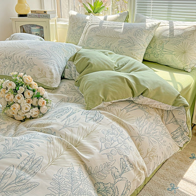 3pcs Korean Style Duvet Cover Set, New American Floral Duvet Cover Set with 1 Single Duvet Cover + 2 Pillowcases, Comfortable and Breathable, Machine Washable, Non-Fading and Deforming, Suitable for All Seasons, Light Beige-F