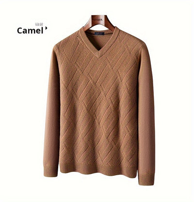 KAISER Men's Cozy Wool V-Neck Sweater - Casual Striped Long Sleeve Pullover for Fall/Winter, Soft & Warm, Korean And Japanese Targeted, Fashion