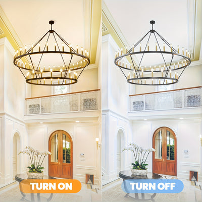Modern Farmhouse Chandelier 2 Tier Round Wheel Chandelier Large High Ceiling Light.