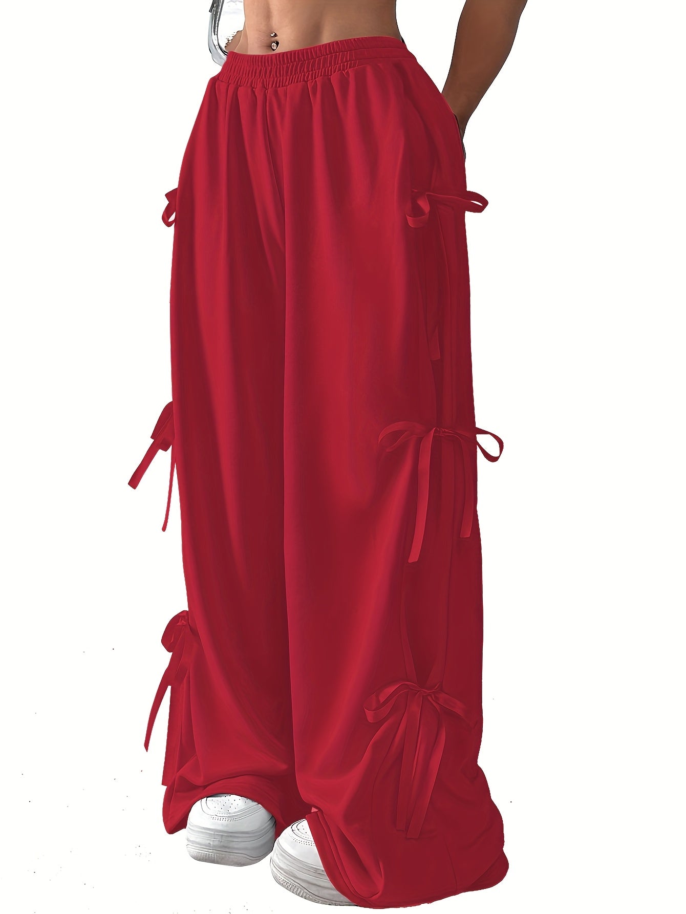 Straight-Leg Pants with Side Bow Tie & Back Pockets